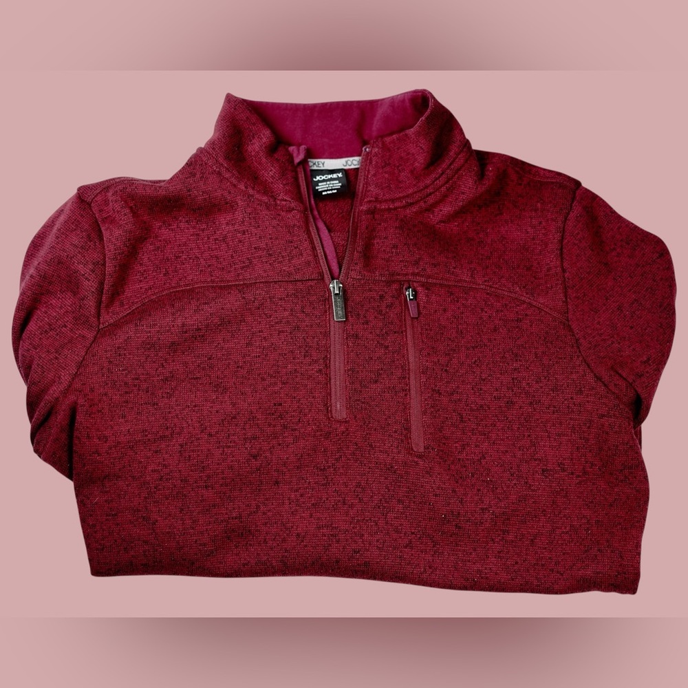 Jockey Mens Medium Red Quarter-Zip Pullover Fleece Sweater Casual Outdoor - Picture 9 of 15